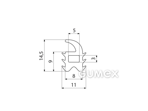 Geformtes Silikonprofil mit Loch, 14,5x11/8mm, 60°ShA, -60°C/+180°C, transparent, 